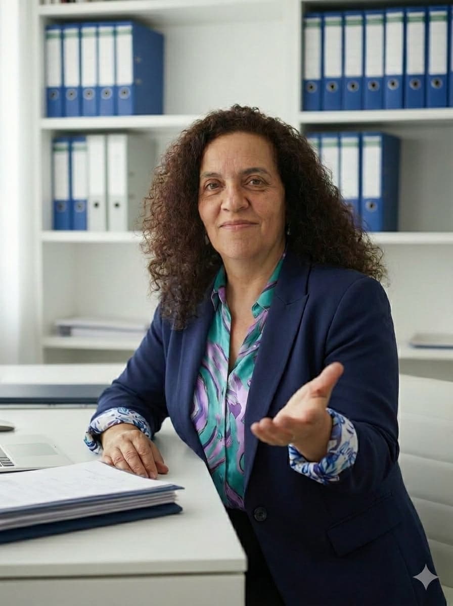 Teresa Monsalvo explicando la situación fiscal a un cliente